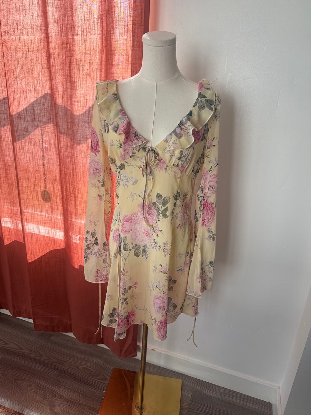 Asos Love Triangle Pastel Butter Yellow Floral Sheer Romantic Sundress Ballet